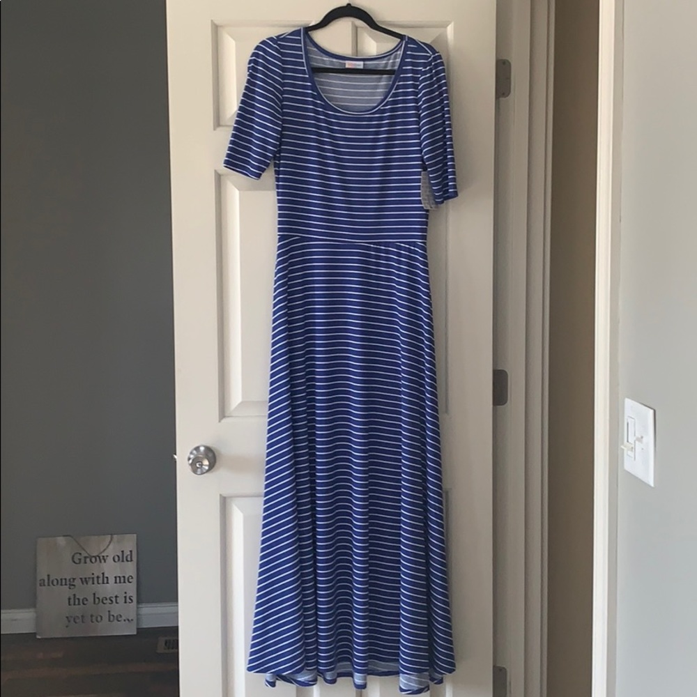 LuLaRoe Ana dress, size large, blue white stripe